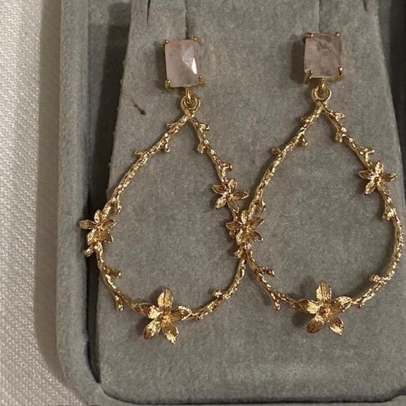 Isabela Statement Gold Plated Rose Quartz Dangle Earrings - Picture 2 of 4